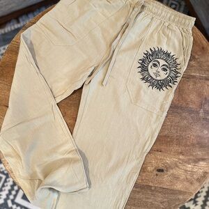 Men's Beige Sun Print Linen Pants